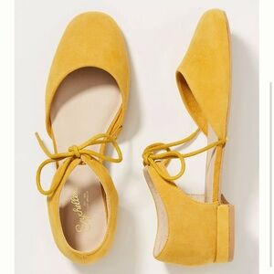 Anthropologie Seychelles Women's Ankle Tie Suede Flats Yellow size 10 New Boho